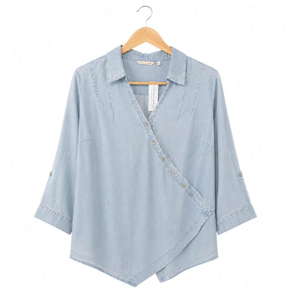 Soft Surroundings Chambray Denim Tunic Women Size X1 Light Wash 100% Lyocell NWT